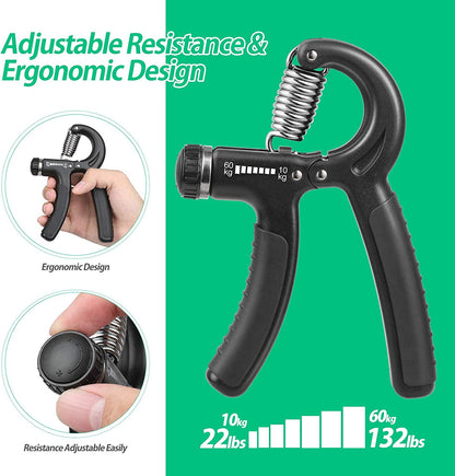 Hand Grip, Antebrazo Ejercitar, Fortalecedor De Agarre De Manos, Resistencia Ajustable 10-60Kg (22-132Lbs), Ejercitador De Manos Antideslizante, Para Músicos Atletas