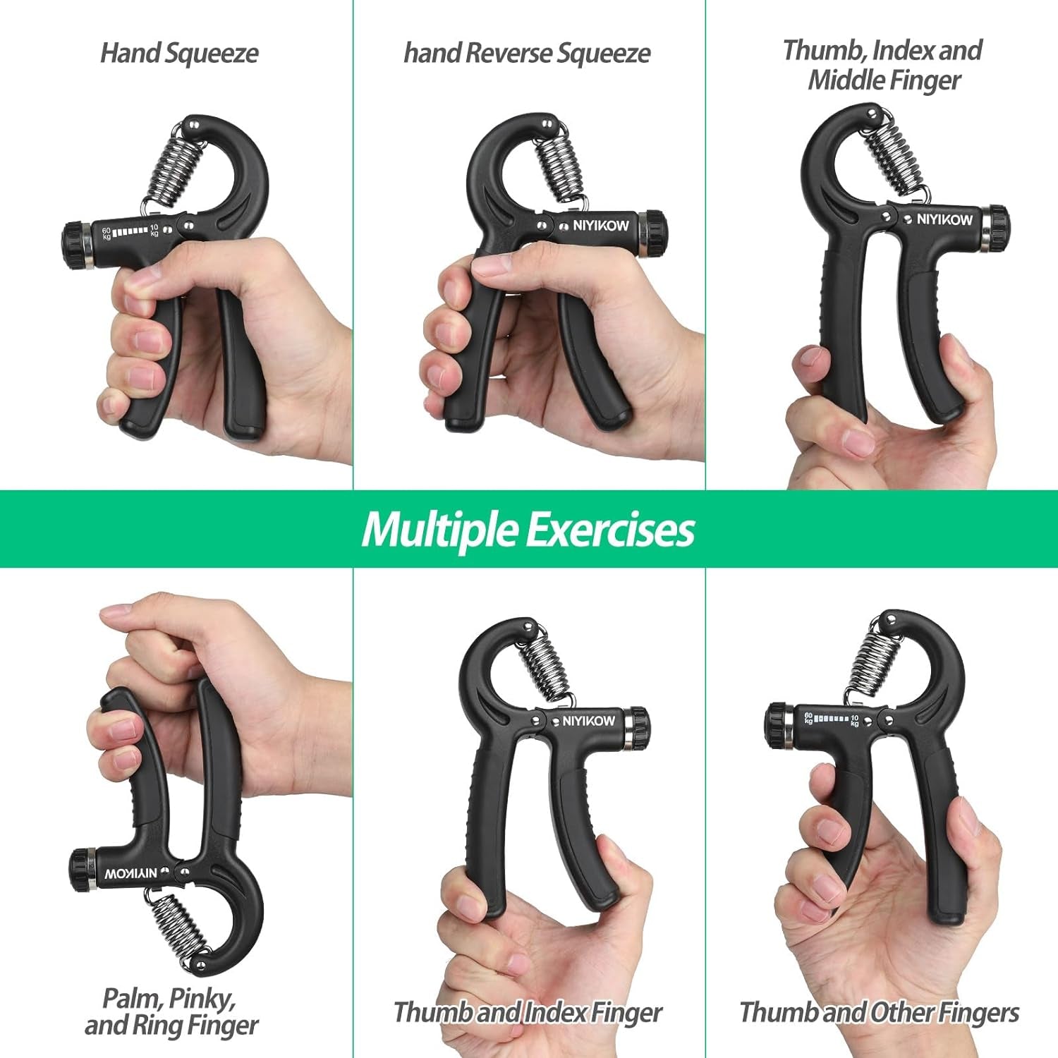 Hand Grip, Antebrazo Ejercitar, Fortalecedor De Agarre De Manos, Resistencia Ajustable 10-60Kg (22-132Lbs), Ejercitador De Manos Antideslizante, Para Músicos Atletas