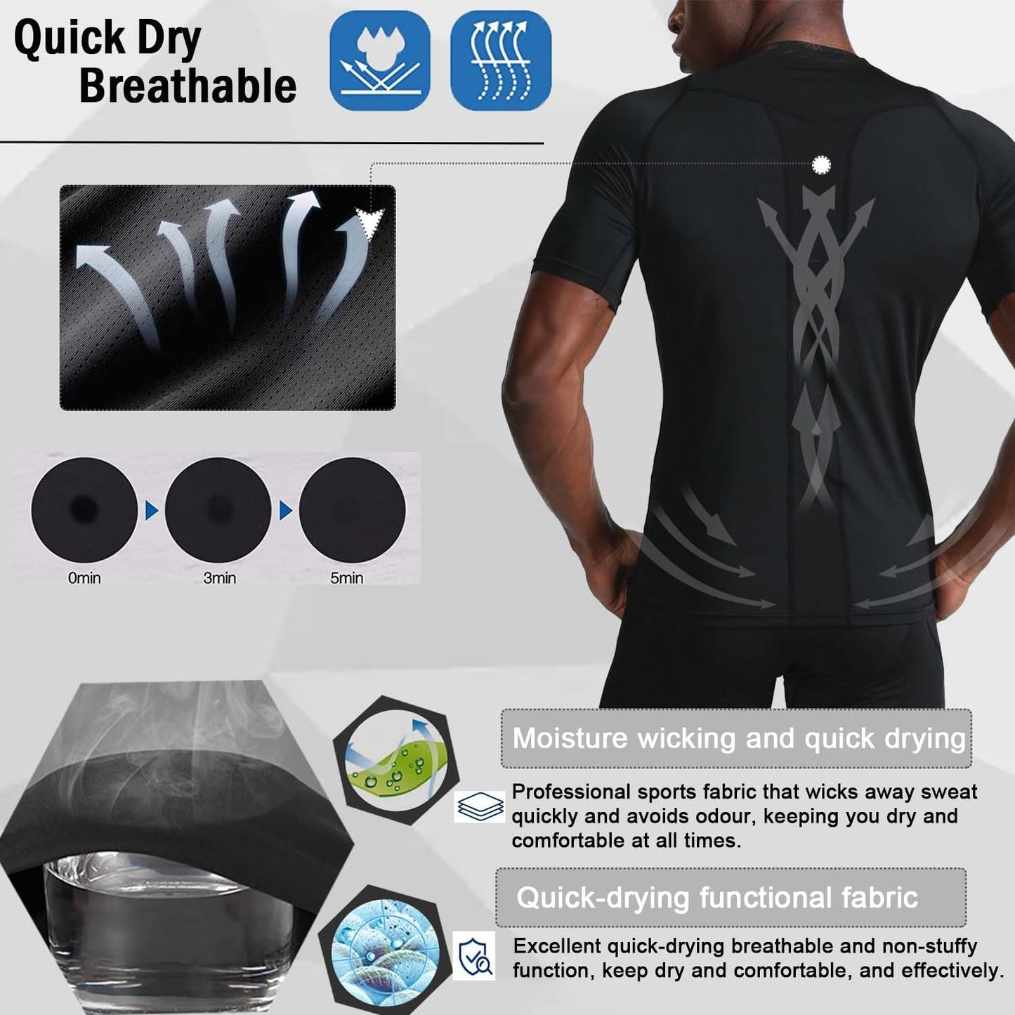 Camisa De Compresión Hombre Manga Corta Para Deportiva Camiseta,Hombre Base Layer Para Correr Transpirable Secado Rápido,Para Entrenamiento Fitness