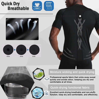 Camisa De Compresión Hombre Manga Corta Para Deportiva Camiseta,Hombre Base Layer Para Correr Transpirable Secado Rápido,Para Entrenamiento Fitness