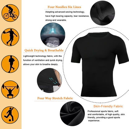 Camisa De Compresión Hombre Manga Corta Para Deportiva Camiseta,Hombre Base Layer Para Correr Transpirable Secado Rápido,Para Entrenamiento Fitness